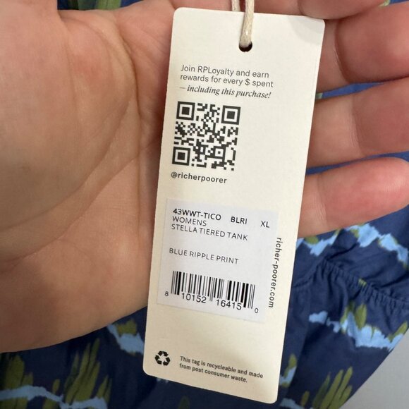 RICHER POORER stella cotton tank in blue ripple print size XL - Picture 5 of 9